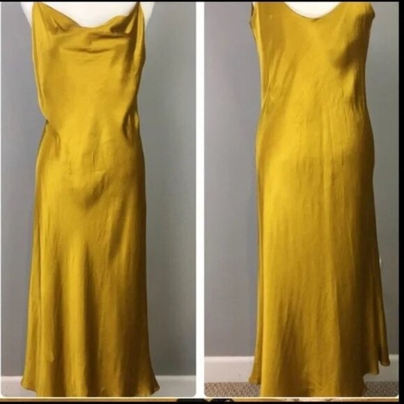 Zara Yellow/Gold Satin Dress Size Small - Picture 2 of 8